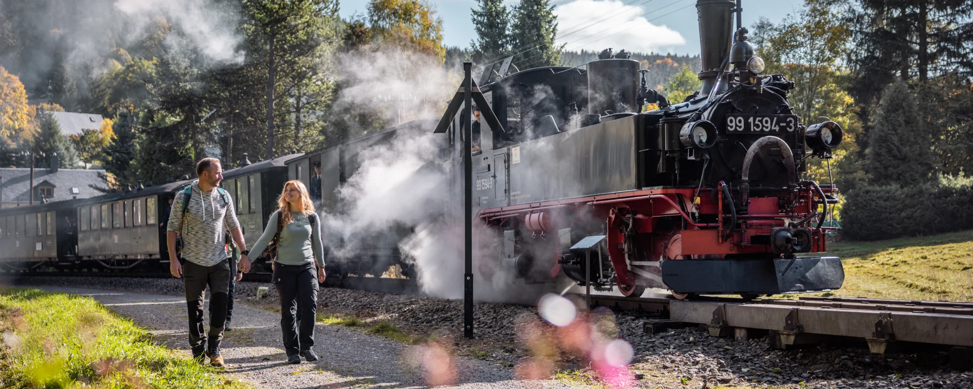 Dampfzug der Pre&szlig;nitztalbahn bei Schmalzgrube